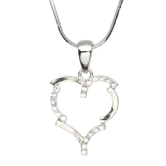 Austrian Crystal Silver Rhodium Plated Staggered Open Heart Pendant Necklace - Picture 1 of 1